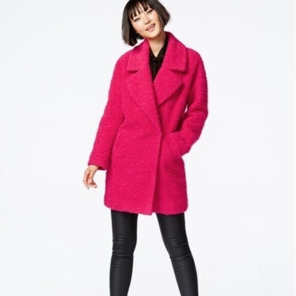 Betsey Johnson Pink Teddy Faux Fur Boucle Cocoon Coat Sz MEDIUM - Picture 10 of 10